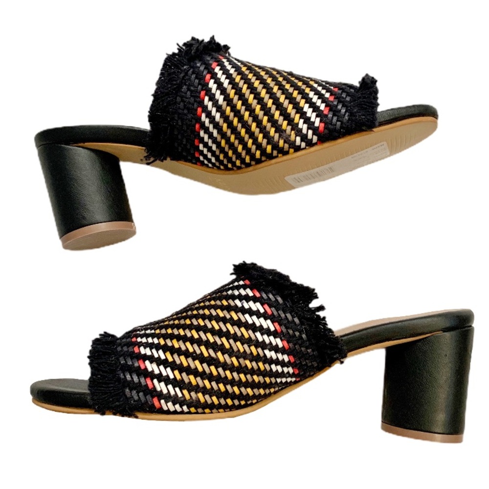 Johnny Was Black Multicolor Woven Slide Heels